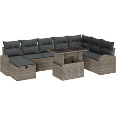 Rantry 9-teiliges Garten Sofa Set mit Kissen Grau Poly Rattan Gartenlounge Modelis3359776