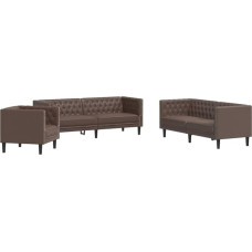3 dalių rudos spalvos dirbtinės odos sofos komplektas svetainei 3 vietų 2 vietų sofa ir 