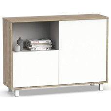 briebe Living Room Cabinet Side Dining Buffet 2 Door 1 Shelf 82.5 H x 112 W x 33 D cm Narrow Modern Design Nova White Cambrian Oak