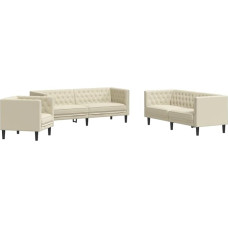 3-TLG Chesterfield Sofa Set Creme Kunstleder mit Knopftuft und Dicker Polsterung für bequemes Sitzerlebnis, pflegeleichtes 3teiliges Couch Set mit stabilen Beinen