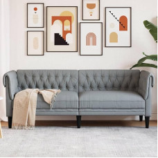 JUDYYY Chesterfield 372556 3-vietė šviesiai pilka medžiaga, svetainės sofa, sofos ir kušetės, poilsio sofa, svetainės sofa