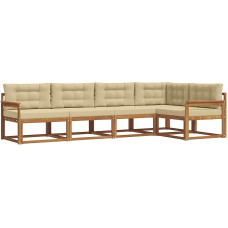 Gartenlounge Set aus Akazienholz, Lauko sofa modulinė su bequemen Polstern, Terrassen-Sitzgruppe für Garten und Balkon, 5-teilig, Natur und Beige, 327 x 168,5 cm