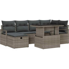 Rantry 7-teiliges Garten Sofa Set mit Kissen Grau Poly Rattan, 2-Sitzer Garten Sofa mit Kissen Grau Poly Rattan Gartenlounge Modelis3359796