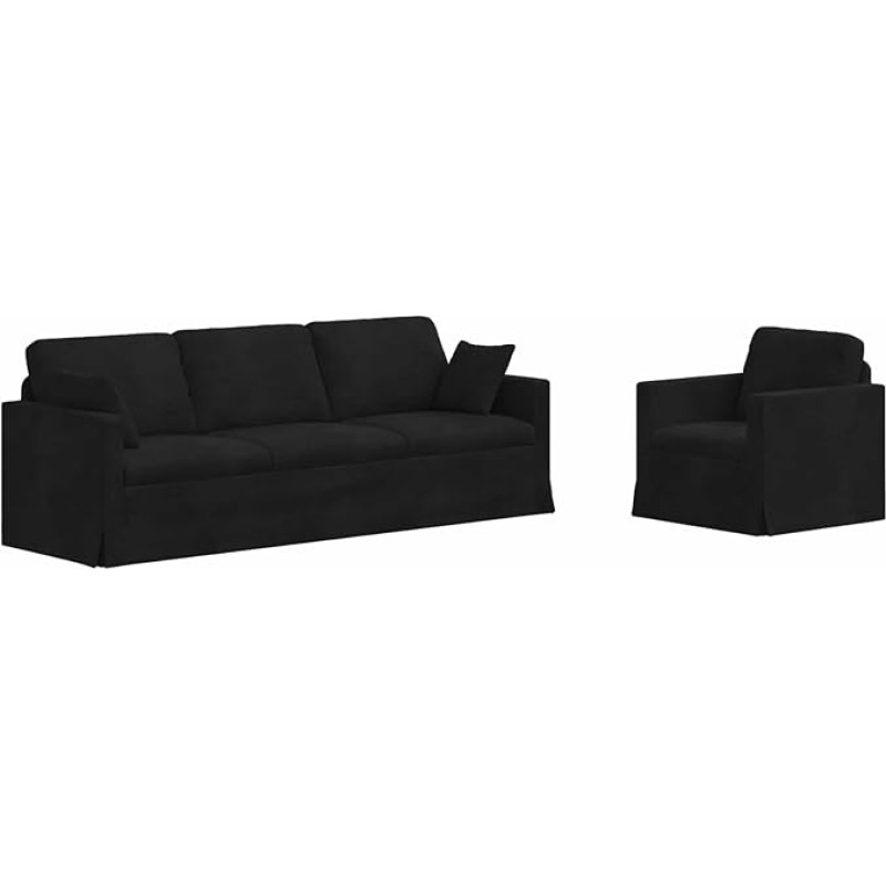 Modulares Samtsofa Set 2er Schwarz 228x78x80 cm mit Metallrahmen, modernes Design für Wohnzimmer und Schlafzimmer, Bequeme Schaumstoffkissen, pflegeleicht