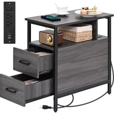 Livofloral Beistelltisch, Beistelltische mit Ladestation, schmaler Beistelltisch mit Holzschubladen, USB-Anschlüssen und Steckdosen, Nachttisch und Nachttisch, Beistelltisch Wohnzimmer, Schlafzimmer