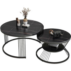 Runde Couchtische mit Marmor-Muster, 2er-Set, mit goldfarbenen Metallbeinen, idealus Wohnzimmer, Schlafzimmer, Büro, Balkon und Wohnungsdekoration.