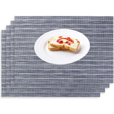 Tischsets 4er-Set, gestreiftes PVC, hitzebeständige, wasserdichte Isolierunterlage für Küchen-Esstisch, waschbare rechteckige Tischsets, schwarz (grau)