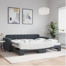 IKAYAA Dienos lova ištiesiama su čiužiniais Sofa lova Sofa lova Jaunimo lova su mediniu rėmu Svečių lova svetainei Miegamasis kambarys Tamsiai pilka