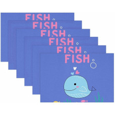 Stoff-Tischsets, waschbare Tischsets für Esstisch, 6er-Set,Lila Tier Ich Bin ein großer Fischwal