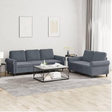 Gecheer 2 dalių sofos komplektas su pagalvėlėmis Fotelis Kėdė su pagalvėlėmis Sofa Svetainės sofos sofos komplektas Dizainerių sofos sėdimieji baldai Minkšti baldai Tamsiai pilkas aksomas 1 tipas