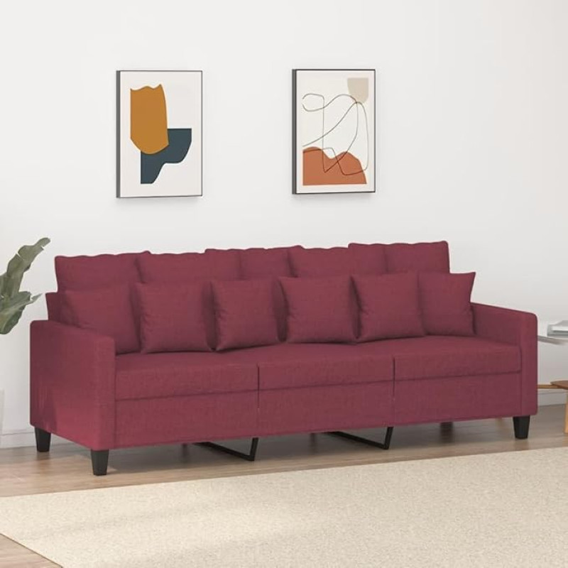 Homgoday 3-Seater Sofa Couch Modern Guest Sofa Relax Sofa Lounge Sofa Double Sofa Reclining Sofa Sofa Seat Furniture for Living Room Bedroom Wine Red 180 cm Fabric