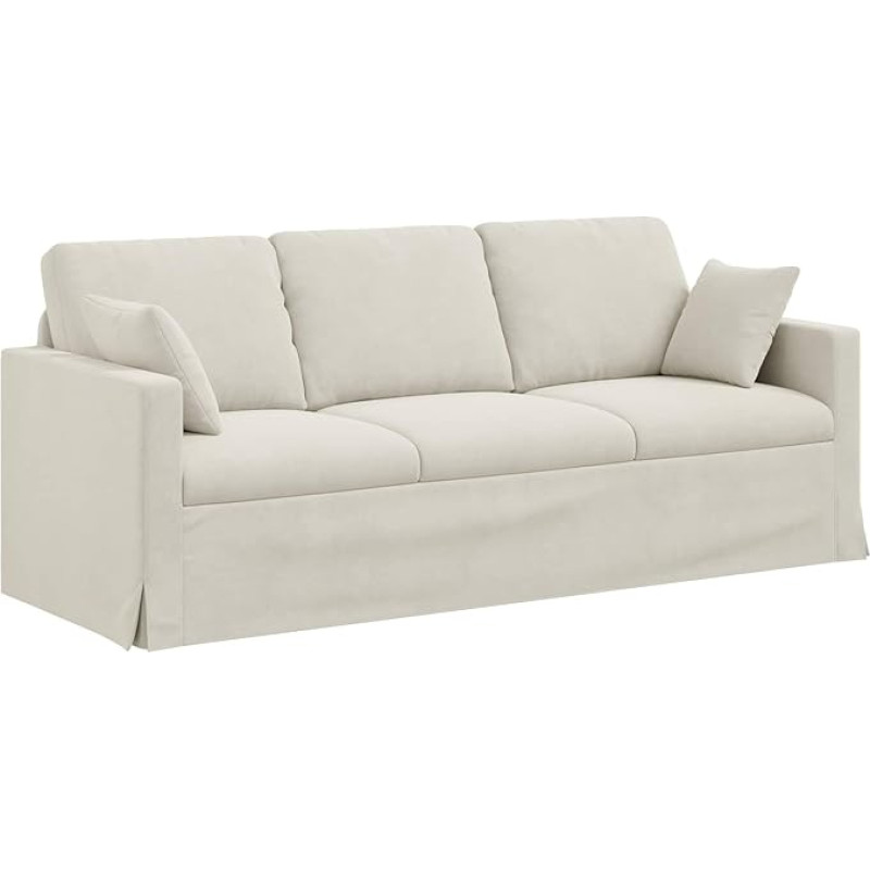 Kreminė sofa 198 cm aksominė sofa su juodomis plastikinėmis kojomis, ergonomiška ir patvari, putų pluošto sėdynės paminkštinimas, metalinis rėmas, maža sofa svetainei, miegamajam, paauglių kambariui