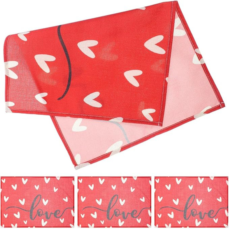 NUOBESTY 4 Stück Herz Tischsets aus Leinen Waschbare Platzsets für Esstisch Abwischbare Tischmatten mit Valentinstag Motiv Rutschfestes Tischset für Zuhause und Restaurant