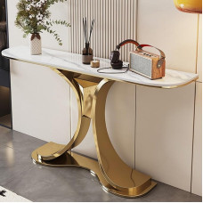 Moderner Langer Konsolentisch mit Stauraum, Akzenttisch für den Eingangsbereich des Wohnzimmers, Sofatisch für den Flur - stilvolles Gold-Finish (150 cm)