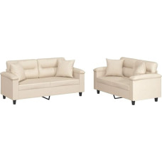 vidaXL Sofos komplektas, 2 dalių fotelis, sofa, svetainės sofa su porankiais, sofos komplektas, dizaino sofa, sėdimieji baldai, minkšti baldai, smėlio spalvos mikropluošto audinys