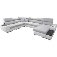 Large corner sofa, living landscape, piano storage area, upholstered sofa, XXL sofa with sleep function and bed box with board, 26