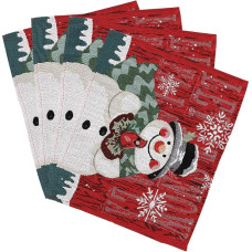 4stücke Tischunterlage Weihnachten Mit Schneemann Stickerei Baumwolle Leinen Mix Schützend Und Dekorativ Geeignet Für Küche Und Hochzeitstafel