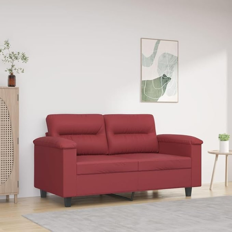 Willood 2-Seater Sofa Lounge Sofa Couch with Armrests Back Cushion Living Room Sofa Design Sofa with Metal Frame Seating Furniture Two Seater Wine Red 120 cm Faux Leather