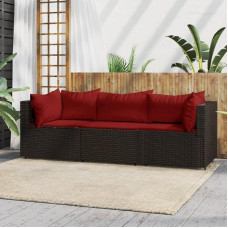 Svetainės baldų komplektai, svetainės sofos komplektai, sofa lova, 3 dalių sodo poilsio komplektas su pagalvėlėmis, rudos spalvos modulinė rotango sofa, modulinė sofa, lauko terasos baldai