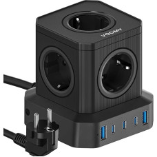 VOOMY 65 W daugiafunkcinis kištukas, kištukinis kubas su 3 USBC ir 2 USB įkrovikliais, įkrovimo stotelė su 2 m ilginimo kabeliu, apsauga nuo viršįtampių, paskirstymo lizdas su jungikliu, 