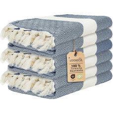 Pack of 6 Large Hammam Towels, 100 x 180 cm, 100% Cotton, Beach Towel, Sauna Towel, Bath Towel, Absorbent & Lightweight, Sauna Towel for Men and Women, for Beach, Sauna, Bath, Azure Blue