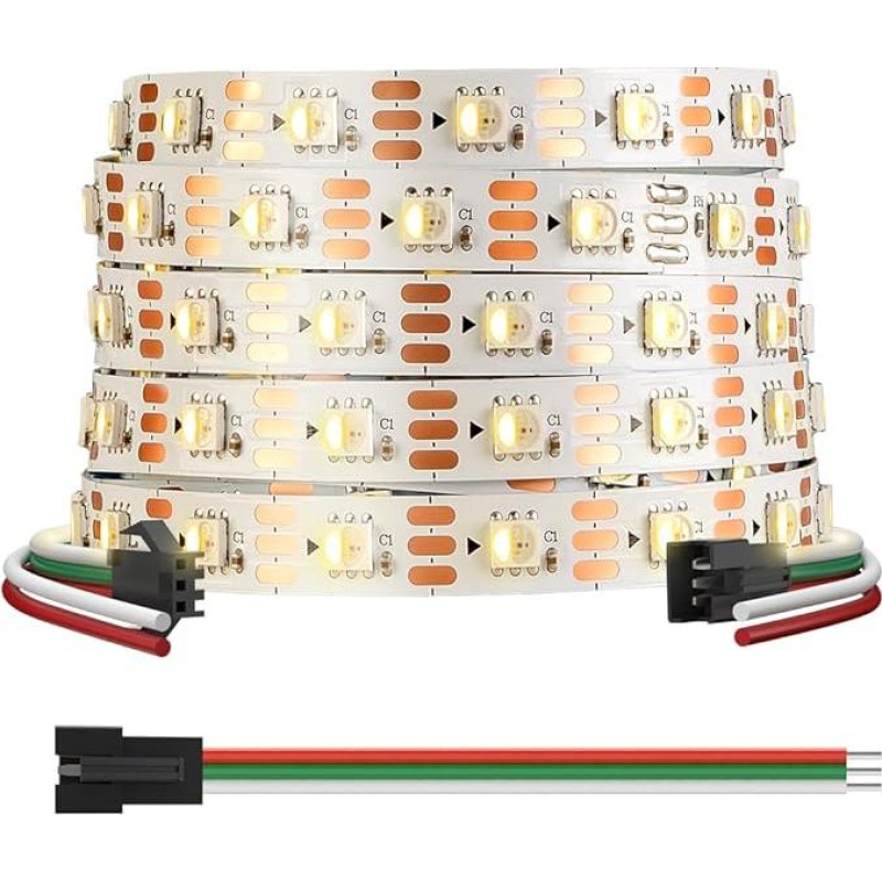 BTF-LIGHTING SK6812 RGBW IC 4-in-1 LED juosta individualiai adresuojama DC12V 5M 60LEDs/m 5050SMD RGB + šilta balta 3000K 4 spalvos 1 baltoje PCB svajonių spalvoje Lankstus IP30, skirtas 