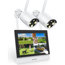 ANNKE Surveillance Camera Set with Monitor, 5MP 4CH 7 Inch Touchscreen NVR Screen with 2pcs 5MP WiFi Camera, 2-Way Audio, Person Detection, 30 m Night Vision, App & Mail Alarm, 64GB SD Card