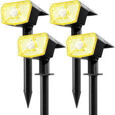 Solarlampen für Außen mit Bewegungsmelder, Solarleuchten Garten 104 LED 3Modi Wetterfest IP65 Wasserdicht, Solar Gartenleuchten Solarstrahler für Außen Garten sehr Hell Warmweiß 3000K, 4 Stück