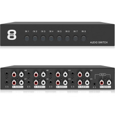 Audio Switcher, Audio Switch 8 in 1 Out, Audio Switch 3.5 mm Aux + RCA L/R, Bidirectional Audio Switcher, Audio Selection Box, Video Audio Splitter for Headphones, Phono, Speaker