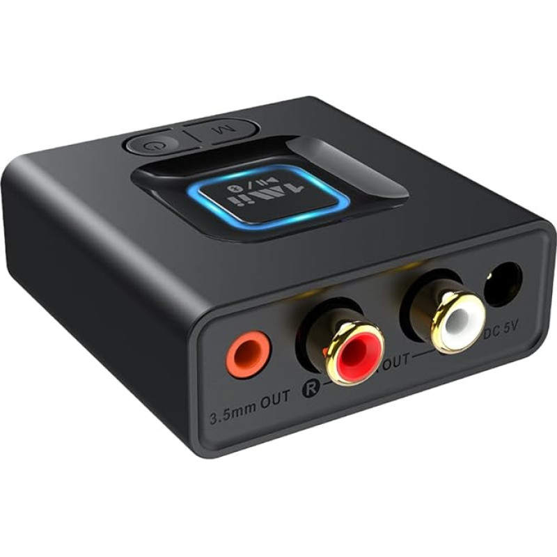 1Mii Bluetooth 5.1 Empfänger für Stereoanlage, HiFi Audio Adapter mit Bass-Boost, RCA & 3,5mm Klinke, 12 Std. Akku, Plug & Play für Lautsprecher & Verstärker - ML201