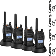 BAOFENG BF-88ST Pro PMR446 Walkie Talkie, patobulinta įkraunama radijo stotelė su dideliu veikimo nuotoliu, LCD ekranu, VOX dvigubu laikrodžiu, staliniu USB įkrovikliu ir ausinėmis, 4 vnt.