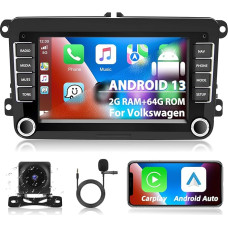 Podofo 2+64G Car Radio for VW Golf 5 6 Polo Seat Skoda with Wireless Carplay Android Car, 7 Inch Android 13 Car Radio with Screen, Bluetooth, WiFi, GPS, RDS + Reversing Camera & Microphone