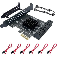 6 prievadų PCIe-SATA išplėtimo plokštė - PCIe x1 3 kartos 6Gb/s valdiklio adapteris - 6 SATA duomenų kabeliai ir 15 kontaktų maitinimo skirstytuvas - suderinama su 