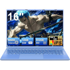 Žaidimų nešiojamasis kompiuteris 16 colių Win11 12 + 512 GB SSD palaikymas 2TB (HDD-2TB) 1920 x 1200 Nešiojamasis kompiuteris 4 branduolių Celeron N5095 (iki 2,9 GHz) Nešiojamasis kompiuteris su numerio klaviatūra WiFi Mini HDMI Vokiečių klaviatūros dangt