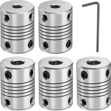 5 vnt. aliuminio lydinio veleno jungtis nuo 5 mm iki 7 mm lanksčios jungties variklio jungties žingsninio variklio jungtis, skirta CNC mašinoms ir 3D spausdintuvams (L25xD19)