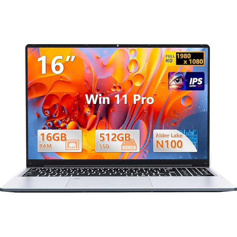 16 colių nešiojamasis kompiuteris, 16 GB RAM, 512 GB SSD 