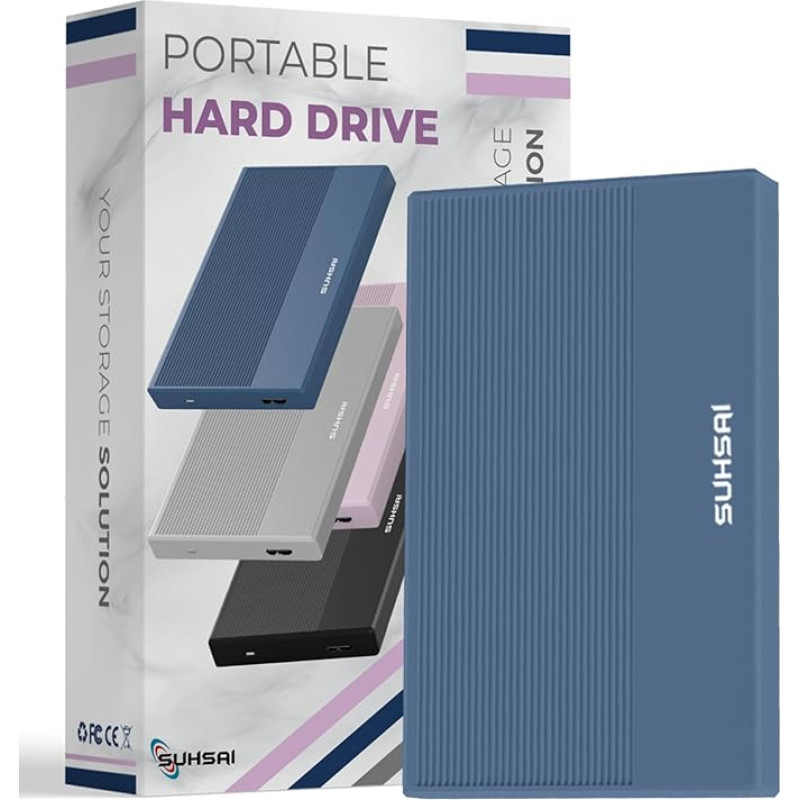 SUHSAI 500GB External Hard Drive Backup Drive USB 3.0 High Speed Data Transfer Hard Drive Compatible with Mac Laptop Desktop Game Console - Blue