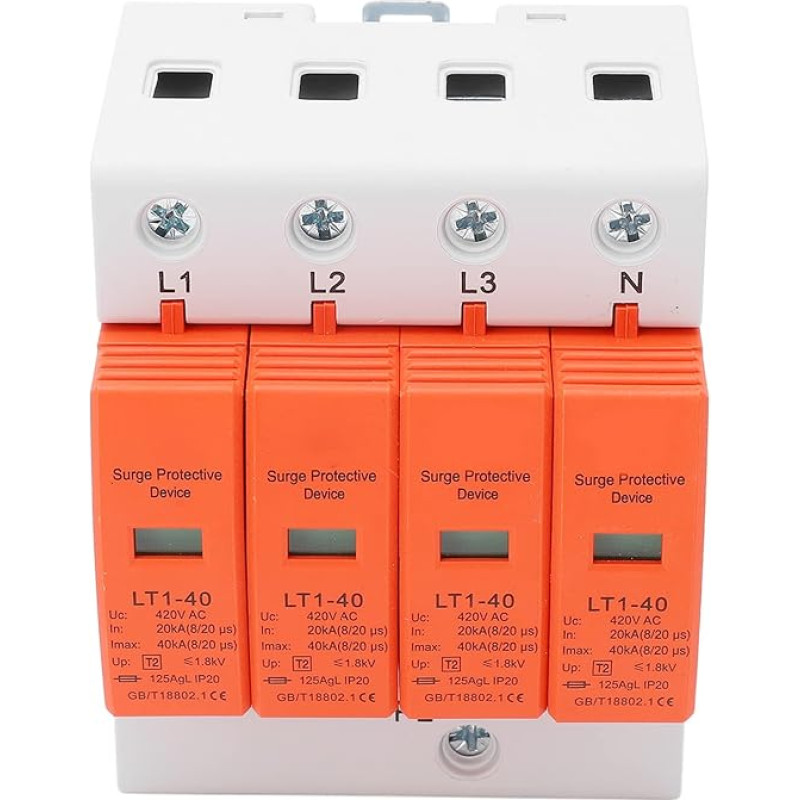 PV apsauga nuo viršįtampių AC 420V 20-40KA 4P DIN bėgių apsauga nuo žaibo Apsauga nuo įtampos Apsauga nuo viršįtampių Apsauga T2 viršįtampių ribotuvas, skirtas fotovoltiniams saulės ir elektros energijos šaltiniams