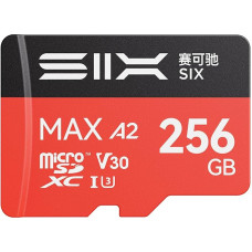 SIX M200 256GB Micro-SD kortelė - iki 190 MB/s 4K-UHD-Daueraufnahmen-A2,U3,V30 microSDXC-Speicherkarte 256GB su adapteriu, skirta veiksmo kameroms, fotoaparatams, filmavimo kameroms, prietaisų kameroms, išmaniesiems telefonams