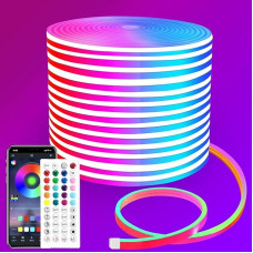 segrass 15 m neoninių LED juostų, programėlės valdymas, su nuotolinio valdymo pulteliu, IP65 vandeniui atspari lanksti neoninių LED juostų juosta, 24 V RGB LED juosta, neoninė virvės lempa, skirta miegamojo, kambario ir lauko apdailai