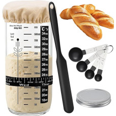 Sourdough Glass 650 ml, Sourdough Starter Set with Sourdough Glass, Measuring Spoon, Spatula, Cloth Cover and Metal Lid, Sourdough Starter Kit, Bread Baking Accessories