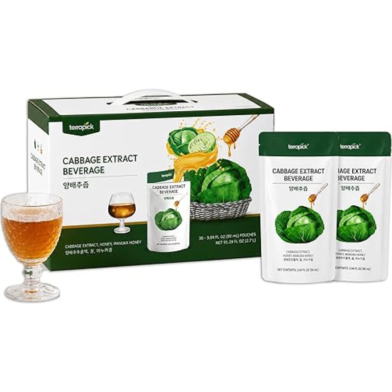 TerraPick Grünkohlsaft gesüßt mit Manuka-Honig - Natürlicher Kohlextrakt-Saft, Gemüsesaft, Superfood (89,9 ml x 30 vienetų)