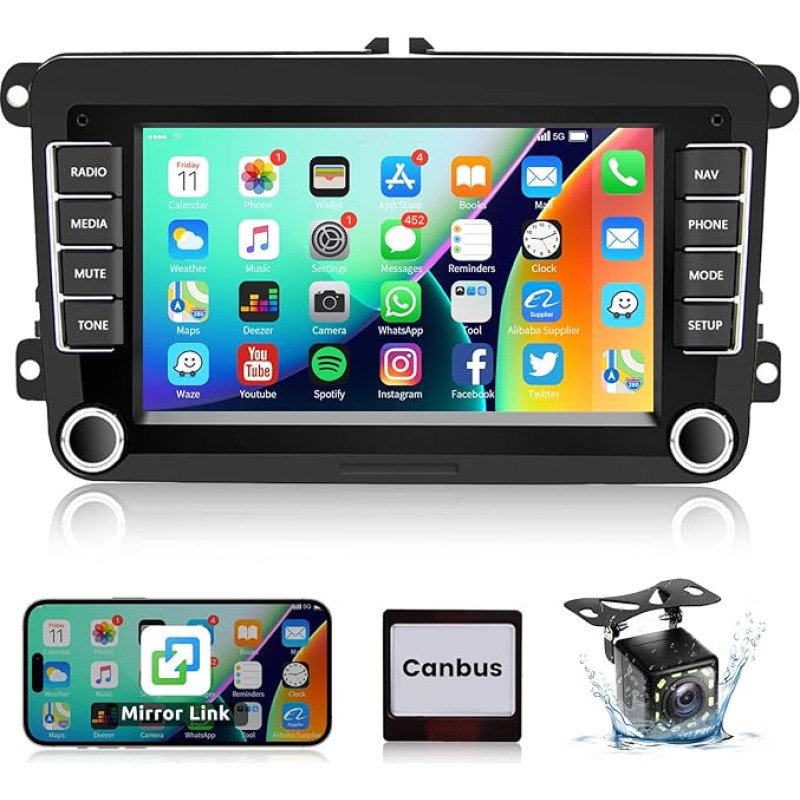Hodozzy Android automobilinis radijas VW GPS automobiliniam radijui Bluetooth/WiFi/FM/AUX/USB, daugialypės terpės radijas automatinėms pramogoms su 