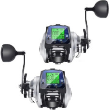 Baitcasting Digitale Angelrolle 63:1 Übersetzung mit Temperatur-Zeitanzeige, Linienzähler Tiefe für Speicher, Hintergrundbeleleuchtung, Nachtboot, See, Angeln, Silber