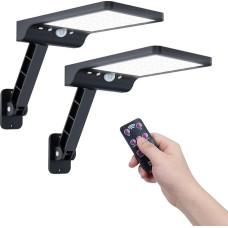 Moman 48 LED lauko šviestuvas IP65, atsparus vandeniui, 3 režimai, saulės prožektorius su nuotolinio valdymo pulteliu, skirtas sodo garažui, 2 vienetai, saulės lempos, lauko judesio jutiklis, LED sieninė šviesa