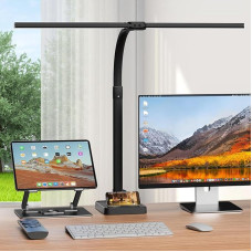 Dviguba stalinė LED lempa su reguliuojamu apšvietimu ir pagrindu, 24 W 76 cm stalinė lempa, tvirtinama prie stalo, 3200 K - 6500 K 