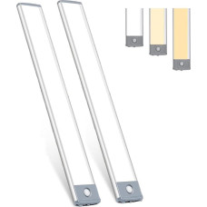 FOGOIN lipnios šviesos magnetinė judesio jutiklio lempa, plono dizaino reguliuojamo apšvietimo lemputės, skirtos virtuvei, spintai, laiptams, 2 USB įkraunamų LED šviestuvų su judesio jutikliu pakuotė