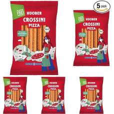 „Huober Crossini Pizza“ – ekologiški pyragėlių lazdelės su klasikinių picos prieskonių mišiniu, nesupakuotos ir pikantiškos, be plastiko pakuotėje, 100 g (5 vnt. pakuotė)
