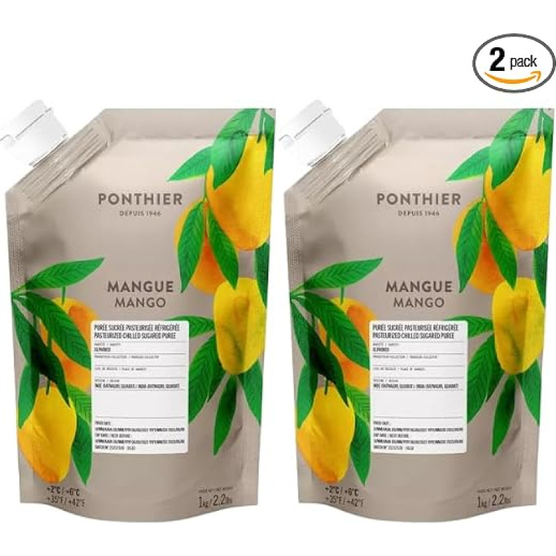 Ponthier MANGO PÜREE Exotische-Früchte-Mark 1KG Frucht-Smoothie-Bowl-Sorbet-Cocktail-Schorle-Saft aus Früchten höchster Qualität ohne künstliche Zusätze (2, Mango Püree)