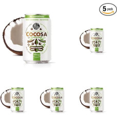 DIET-FOOD „Cocosa“ kokosų vanduo. Gazuotas kokosų vanduo. Kilmės šalis – Vietnamas. Be dirbtinių priedų ir be cukraus. 330 ml (5 vnt. pakuotė)